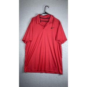 Nike Dri-FIT Polo Shirt Mens 2XL Red Stripe Golf Swoosh Logo Short Sleeve